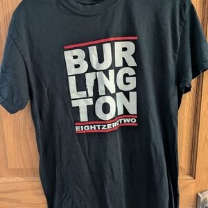 Gildan Black Short Sleeve Tee with White & Red Burlington Graphic Unisex Size M